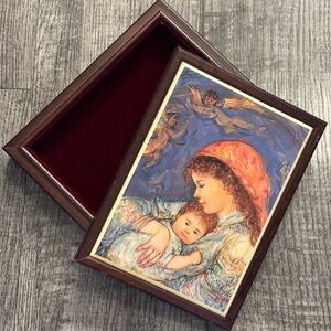 Vintage Edna Hibel Mother and Child with Angels/Cherubs Lithograph Trinket Box